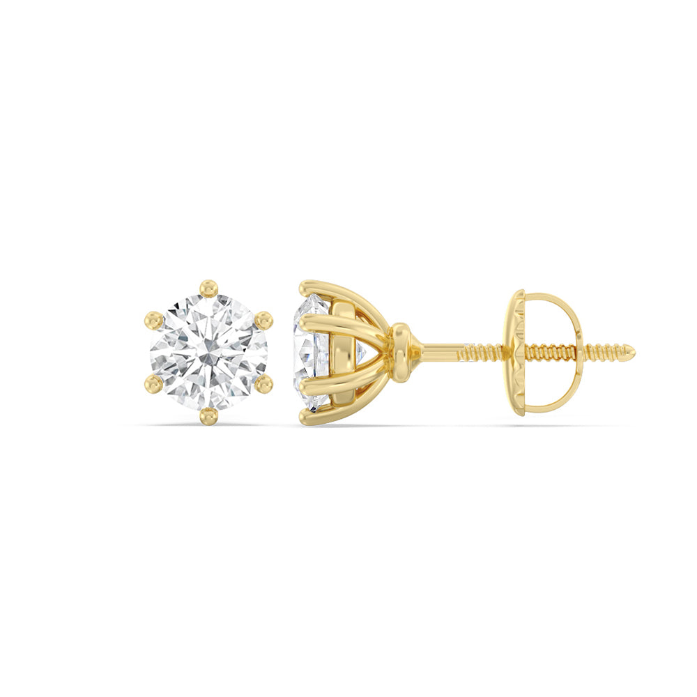 Round Diamond Six Prong Stud Earrings (F/G SI+) with 14KT Yellow Gold / Lab / 1 1/2 Cut Diamond in 14KT Yellow Gold / Lab / 1 1/2 view 4
