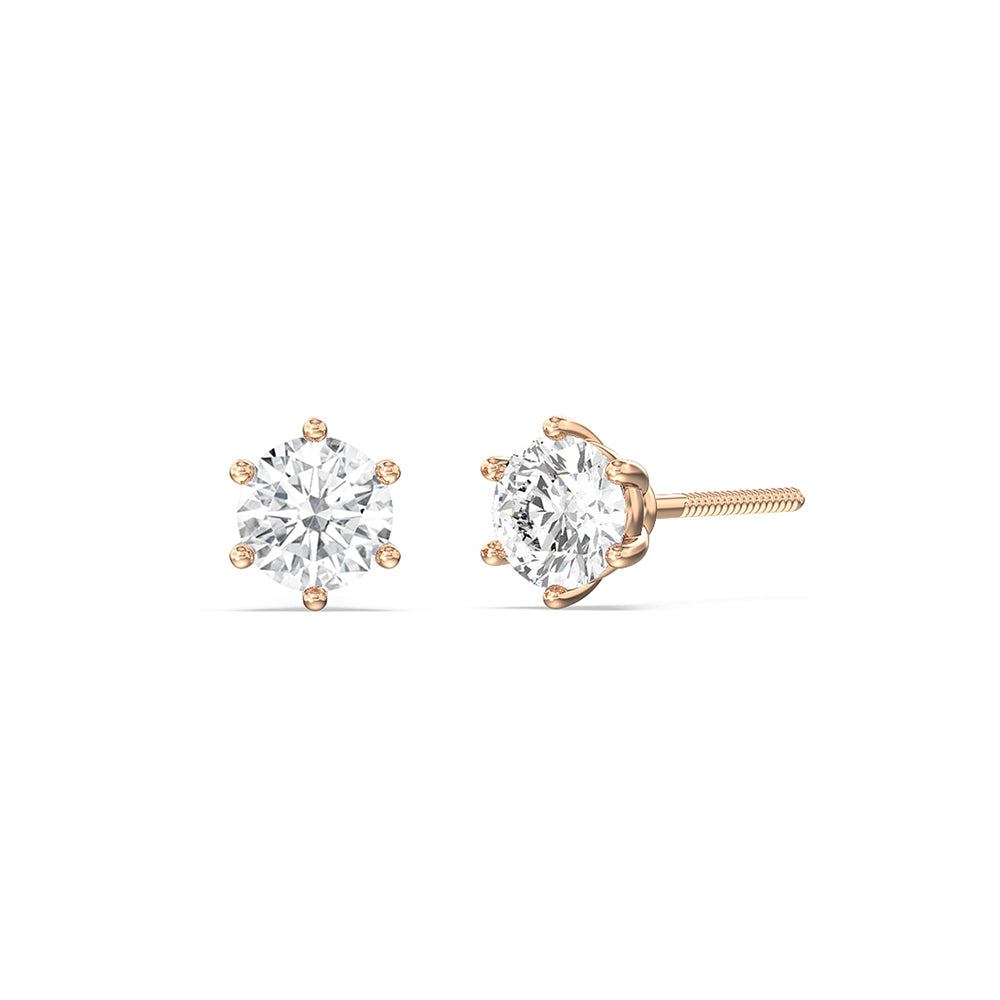 Round Diamond Six Prong Stud Earrings (F/G SI+) with 14KT Rose Gold / Lab / 1 Cut Diamond in 14KT Rose Gold / Lab / 1 view 1
