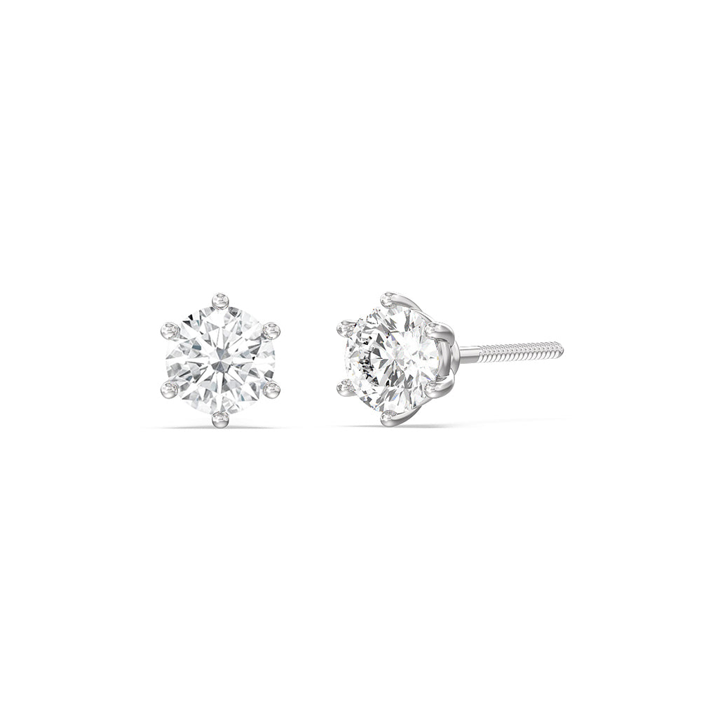 Round Diamond Six Prong Stud Earrings (F/G SI+) with 14KT White Gold / Lab / 1 Cut Diamond in 14KT White Gold / Lab / 1 view 1
