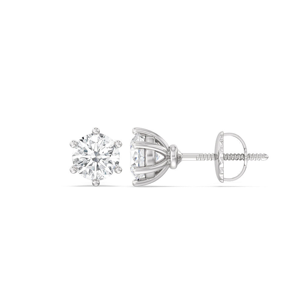 Round Diamond Six Prong Stud Earrings (F/G SI+) with 14KT White Gold / Lab / 1 Cut Diamond in 14KT White Gold / Lab / 1 view 4
