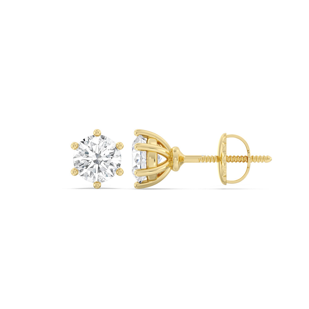 Round Diamond Six Prong Stud Earrings (F/G SI+) with 14KT Yellow Gold / Lab / 1 Cut Diamond in 14KT Yellow Gold / Lab / 1 view 4
