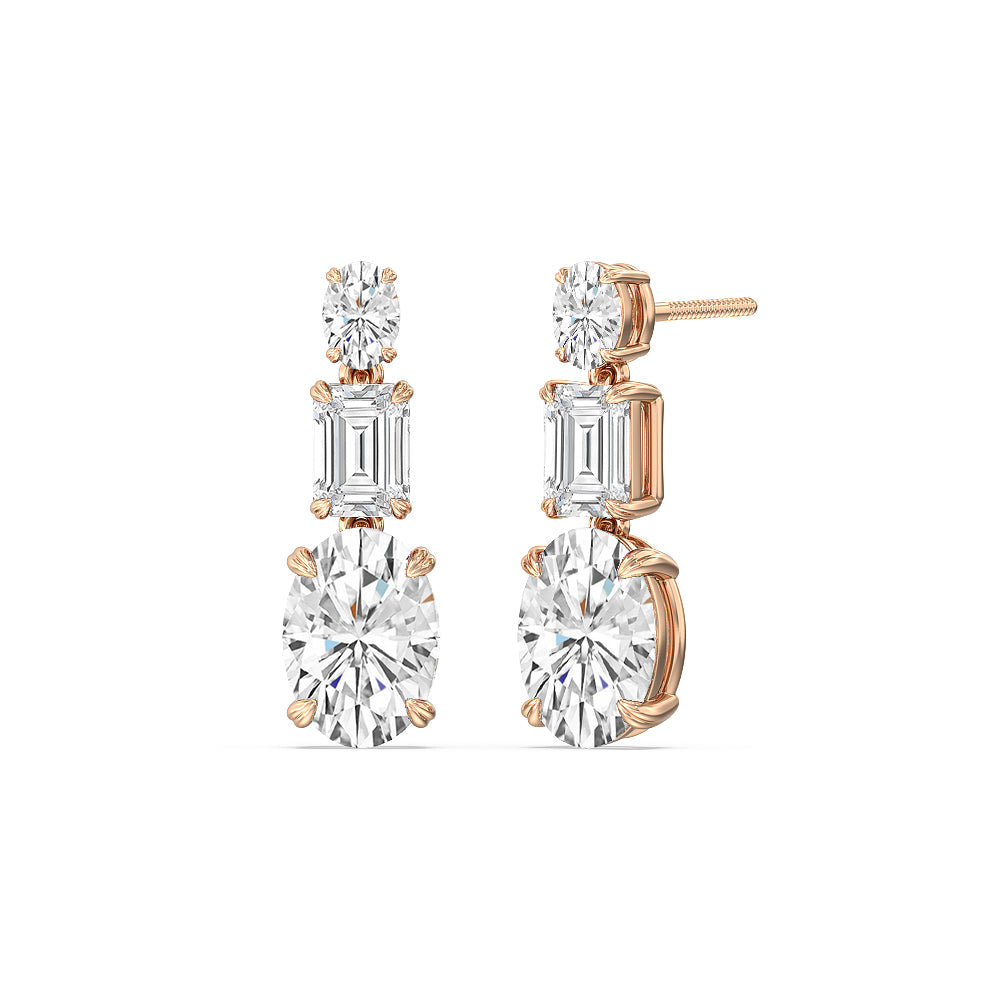 Elegance Oval And Emerald Dangle Earrings with 14KT Rose Gold / Lab / 6 Cut Diamond in 14KT Rose Gold / Lab / 6 view 1
