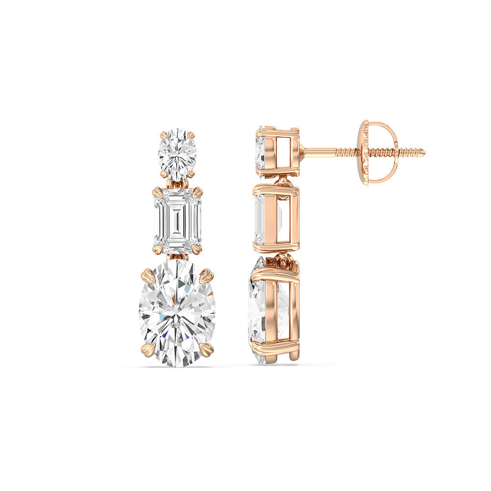 Elegance Oval And Emerald Dangle Earrings with 14KT Rose Gold / Lab / 6 Cut Diamond in 14KT Rose Gold / Lab / 6 view 2
