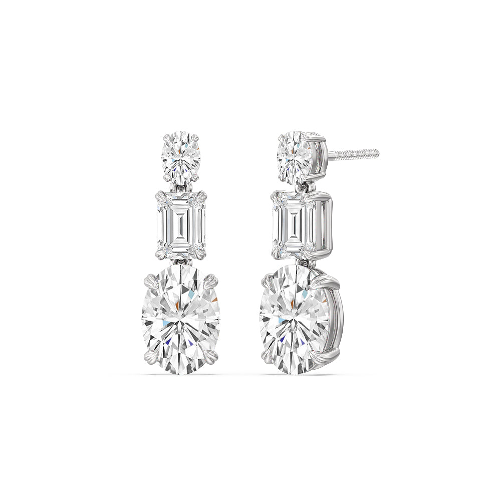 Elegance Oval And Emerald Dangle Earrings with 14KT White Gold / Lab / 6 Cut Diamond in 14KT White Gold / Lab / 6 view 1
