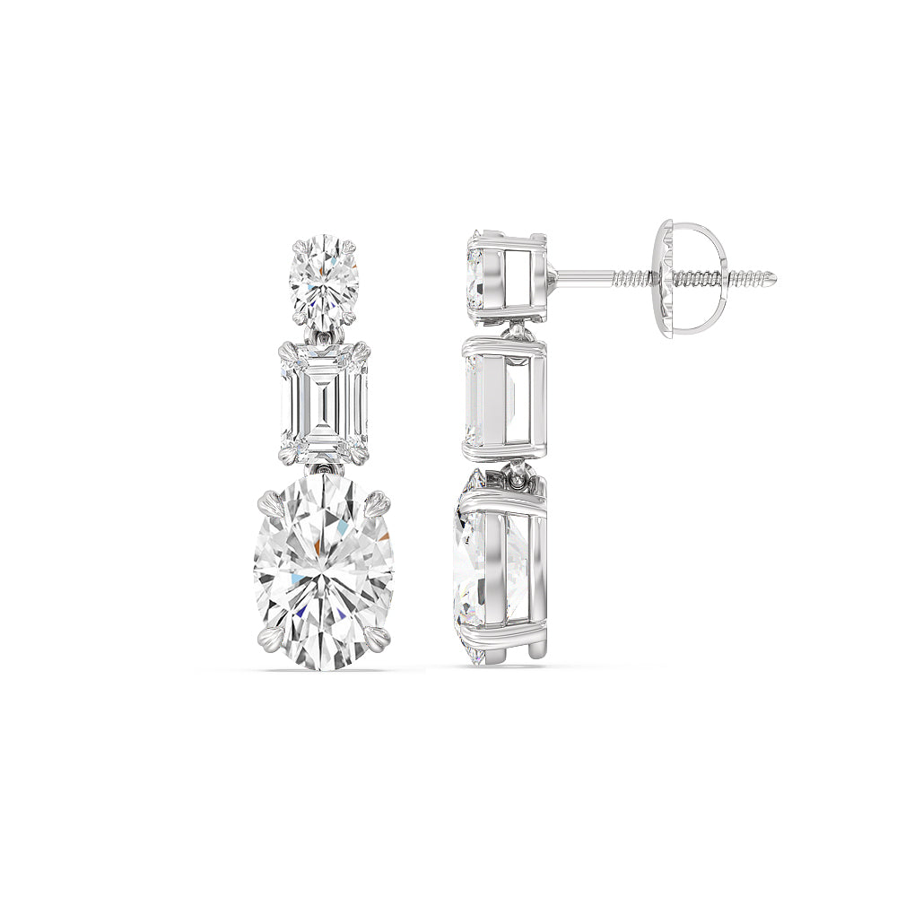 Elegance Oval And Emerald Dangle Earrings with 14KT White Gold / Lab / 6 Cut Diamond in 14KT White Gold / Lab / 6 view 2
