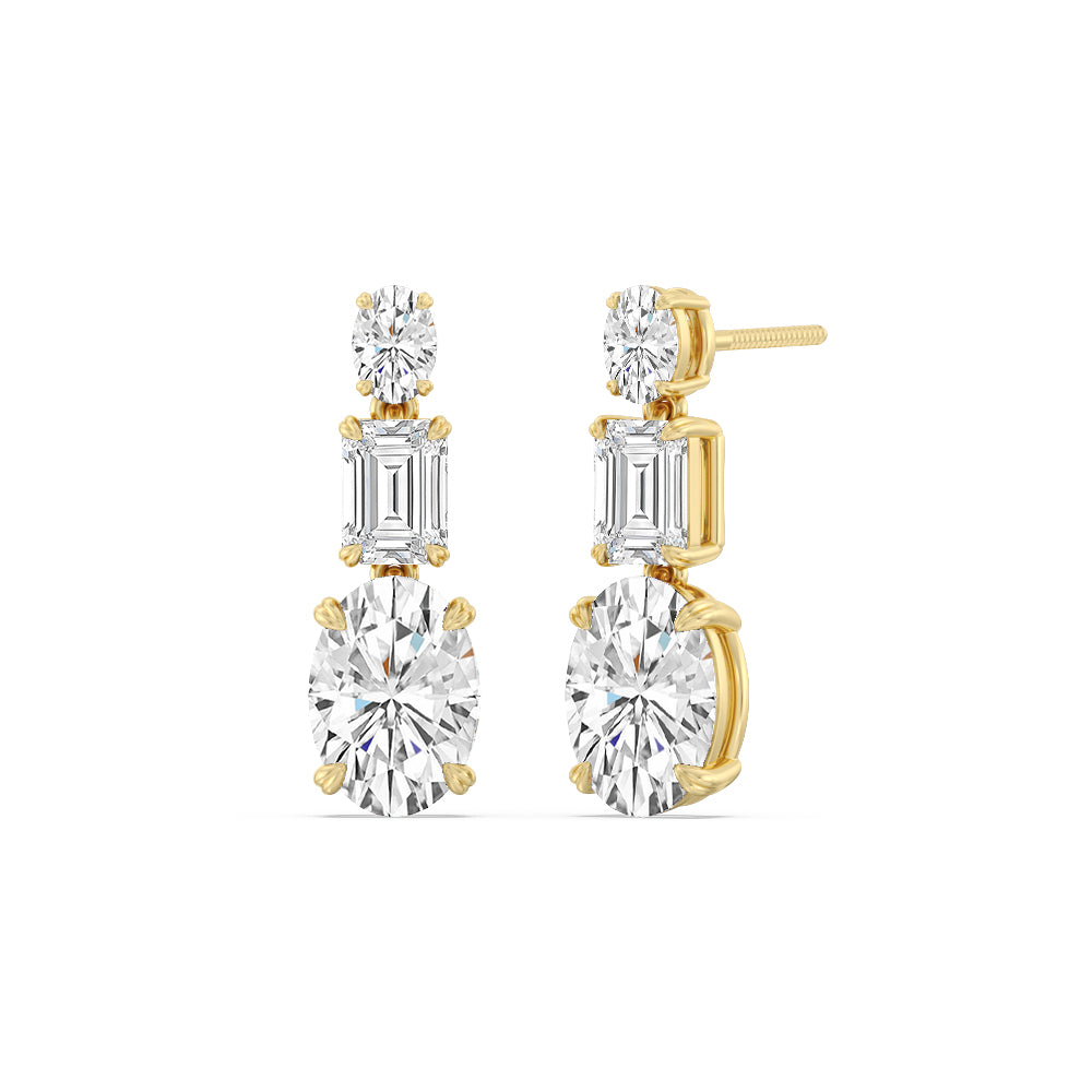 Elegance Oval And Emerald Dangle Earrings with 14KT Yellow Gold / Lab / 6 Cut Diamond in 14KT Yellow Gold / Lab / 6 view 1

