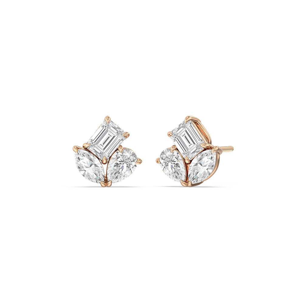 Trilogy Melody Stud Earrings with 14KT Rose Gold / Lab / 1 Cut Diamond in 14KT Rose Gold / Lab / 1 view 13
