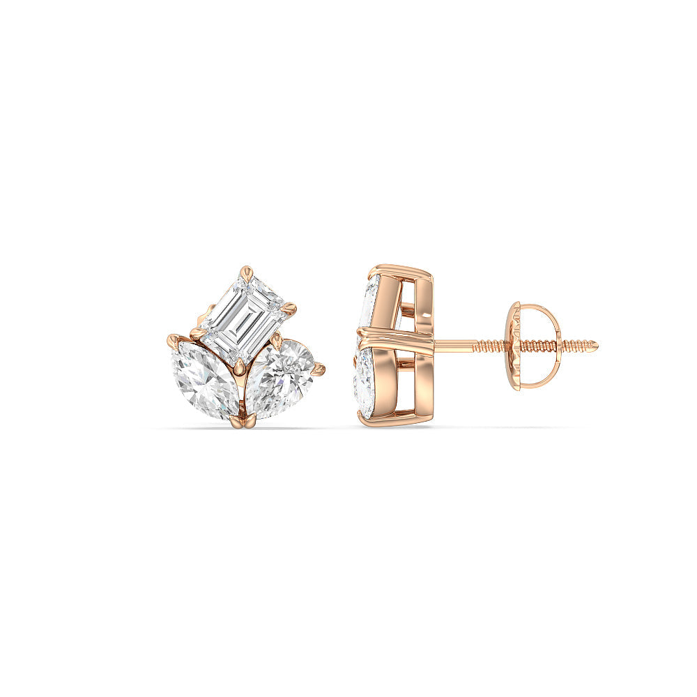 Trilogy Melody Stud Earrings with 14KT Rose Gold / Lab / 1 Cut Diamond in 14KT Rose Gold / Lab / 1 view 16
