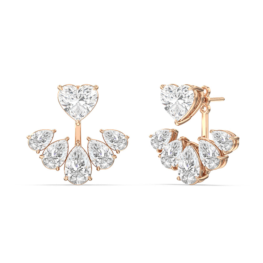 Heart Solitare Front-Back Earrings with 14KT Rose Gold / Lab / 15 1/2 Cut Diamond in 14KT Rose Gold / Lab / 15 1/2 view 1

