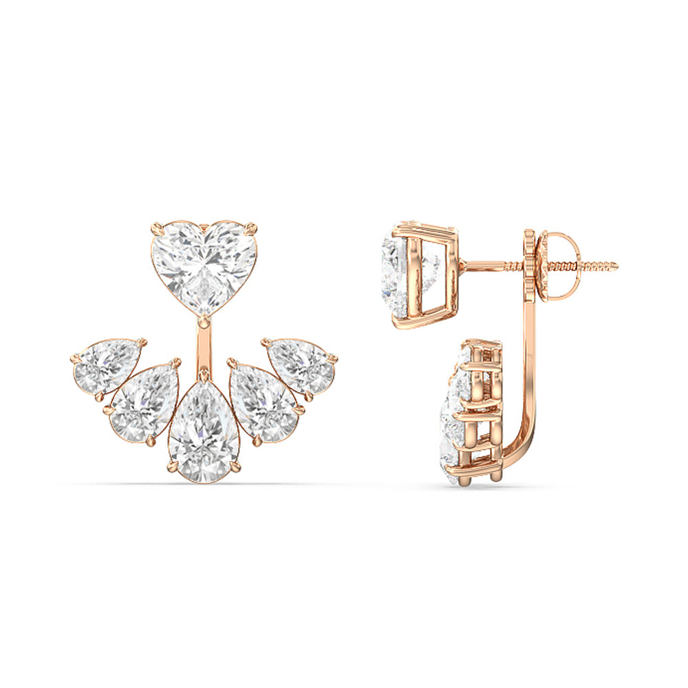 Heart Solitare Front-Back Earrings with 14KT Rose Gold / Lab / 15 1/2 Cut Diamond in 14KT Rose Gold / Lab / 15 1/2 view 2
