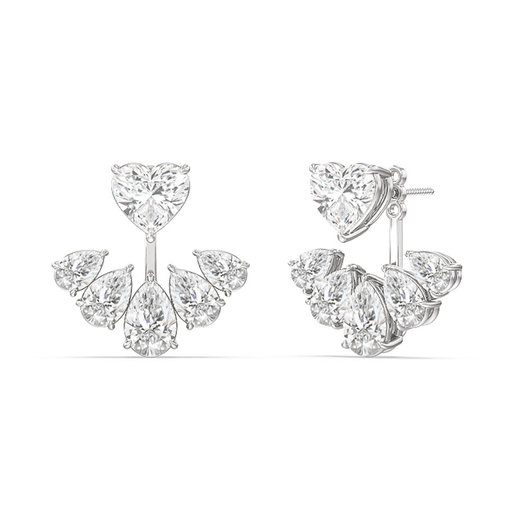 Heart Solitare Front-Back Earrings with 14KT White Gold / Lab / 15 1/2 Cut Diamond in 14KT White Gold / Lab / 15 1/2 view 1
