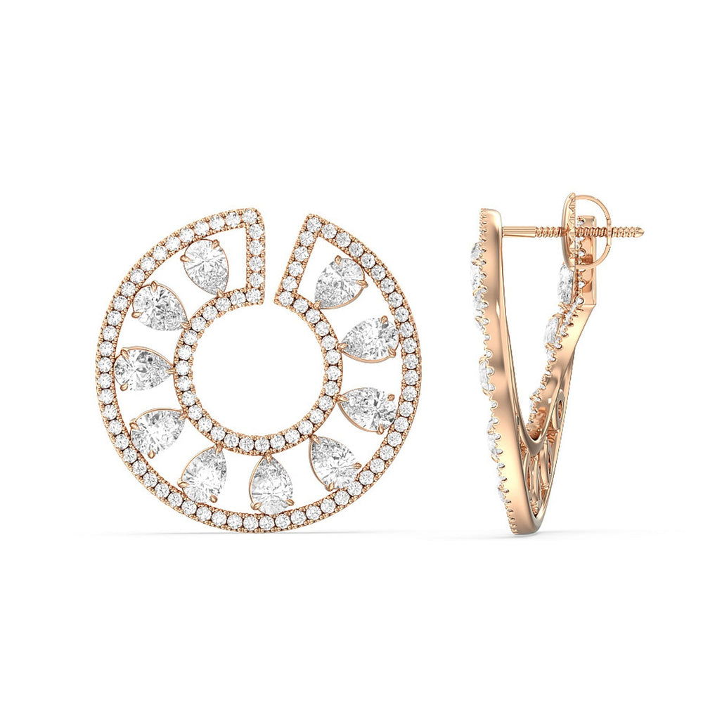 Spiral Pear Shape Diamond Earrings with 14KT Rose Gold / Lab / 6 1/2 Cut Diamond in 14KT Rose Gold / Lab / 6 1/2 view 2

