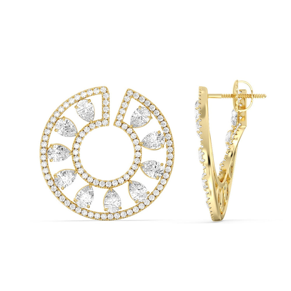 Spiral Pear Shape Diamond Earrings with 14KT Yellow Gold / Lab / 6 1/2 Cut Diamond in 14KT Yellow Gold / Lab / 6 1/2 view 2
