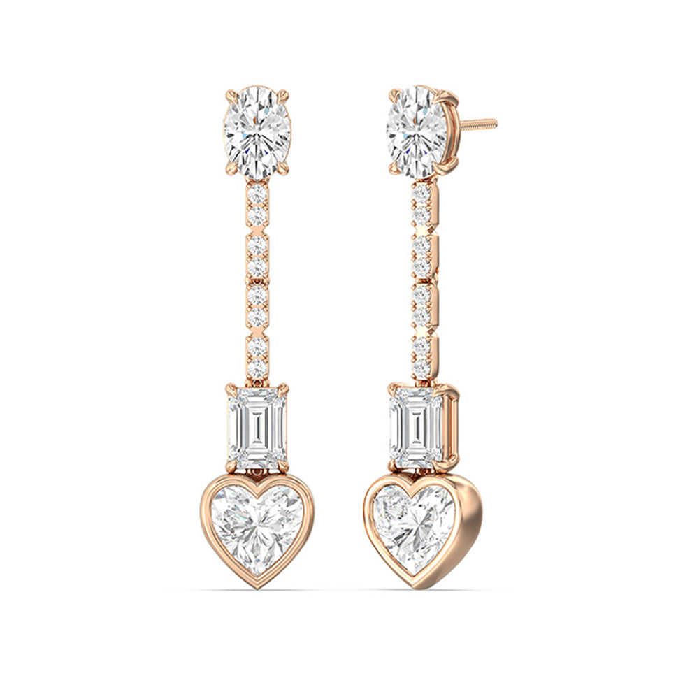 Heart Shape Dangler Earrings with 14KT Rose Gold / Lab / 8 1/3 Cut Diamond in 14KT Rose Gold / Lab / 8 1/3 view 1
