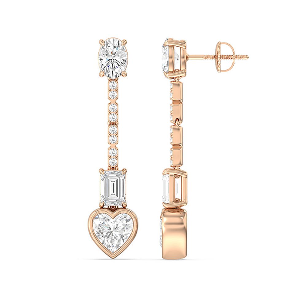 Heart Shape Dangler Earrings with 14KT Rose Gold / Lab / 8 1/3 Cut Diamond in 14KT Rose Gold / Lab / 8 1/3 view 2
