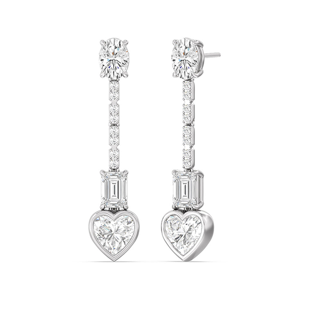 Heart Shape Dangler Earrings with 14KT White Gold / Lab / 8 1/3 Cut Diamond in 14KT White Gold / Lab / 8 1/3 view 1
