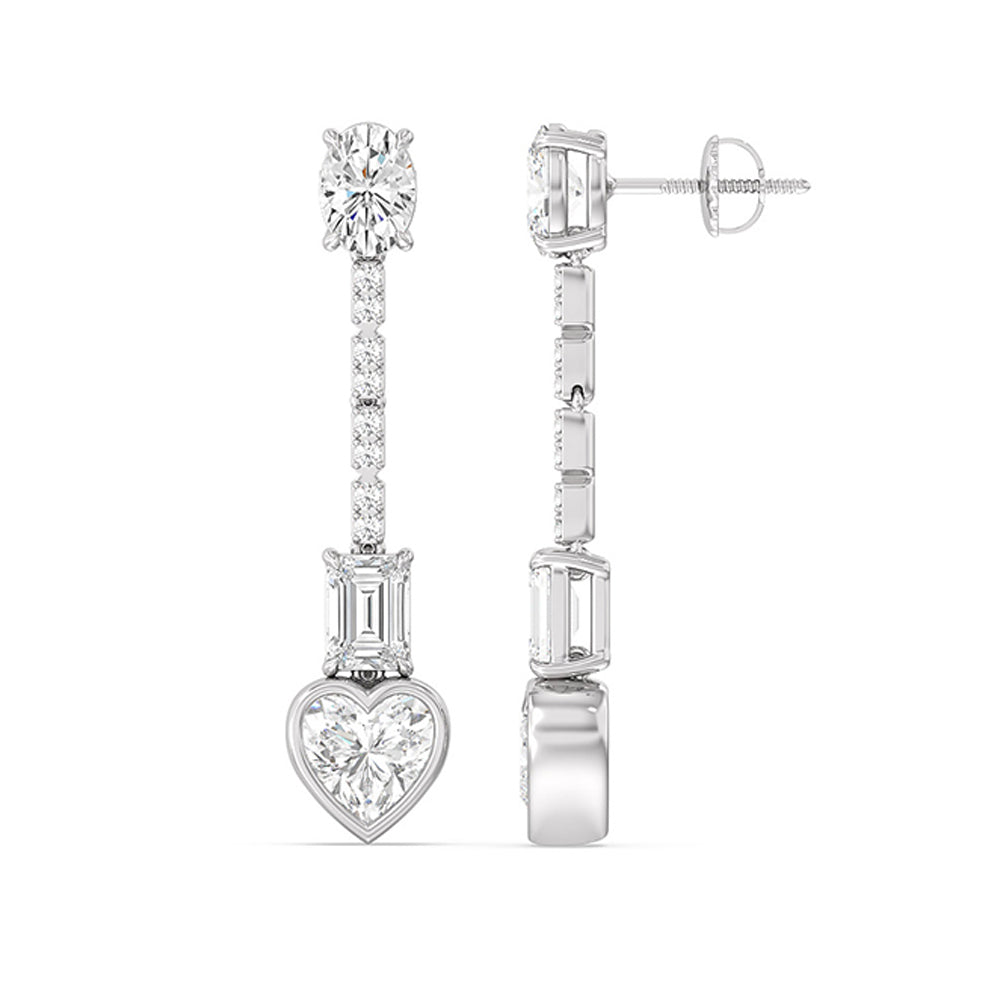 Heart Shape Dangler Earrings with 14KT White Gold / Lab / 8 1/3 Cut Diamond in 14KT White Gold / Lab / 8 1/3 view 2
