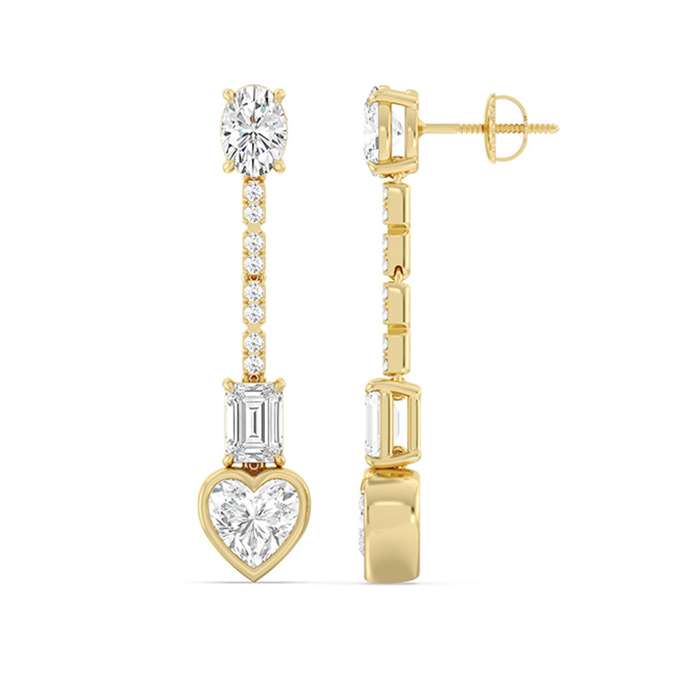 Heart Shape Dangler Earrings with 14KT Yellow Gold / Lab / 8 1/3 Cut Diamond in 14KT Yellow Gold / Lab / 8 1/3 view 2
