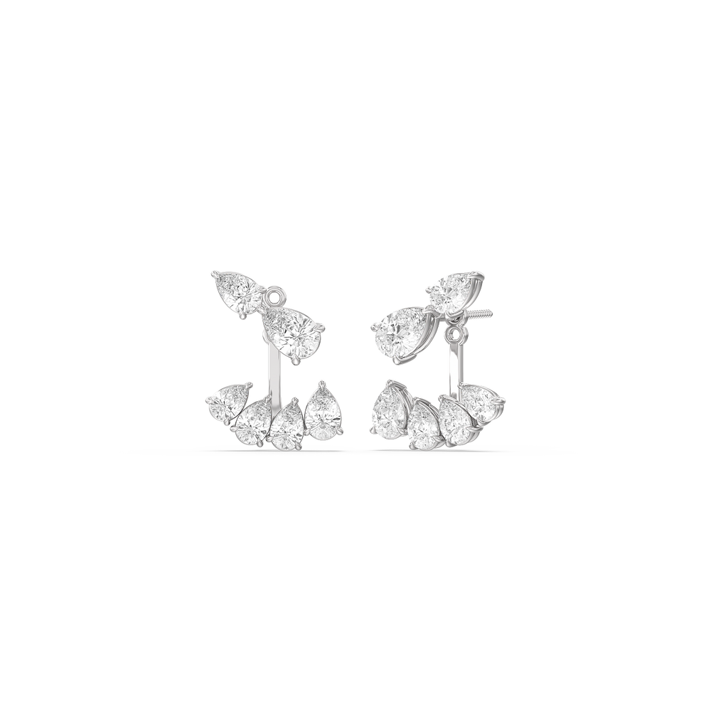 Front-Back Graduating Pear Earrings with 14KT White Gold / Lab / 4 9/10 Cut Diamond in 14KT White Gold / Lab / 4 9/10 view 1
