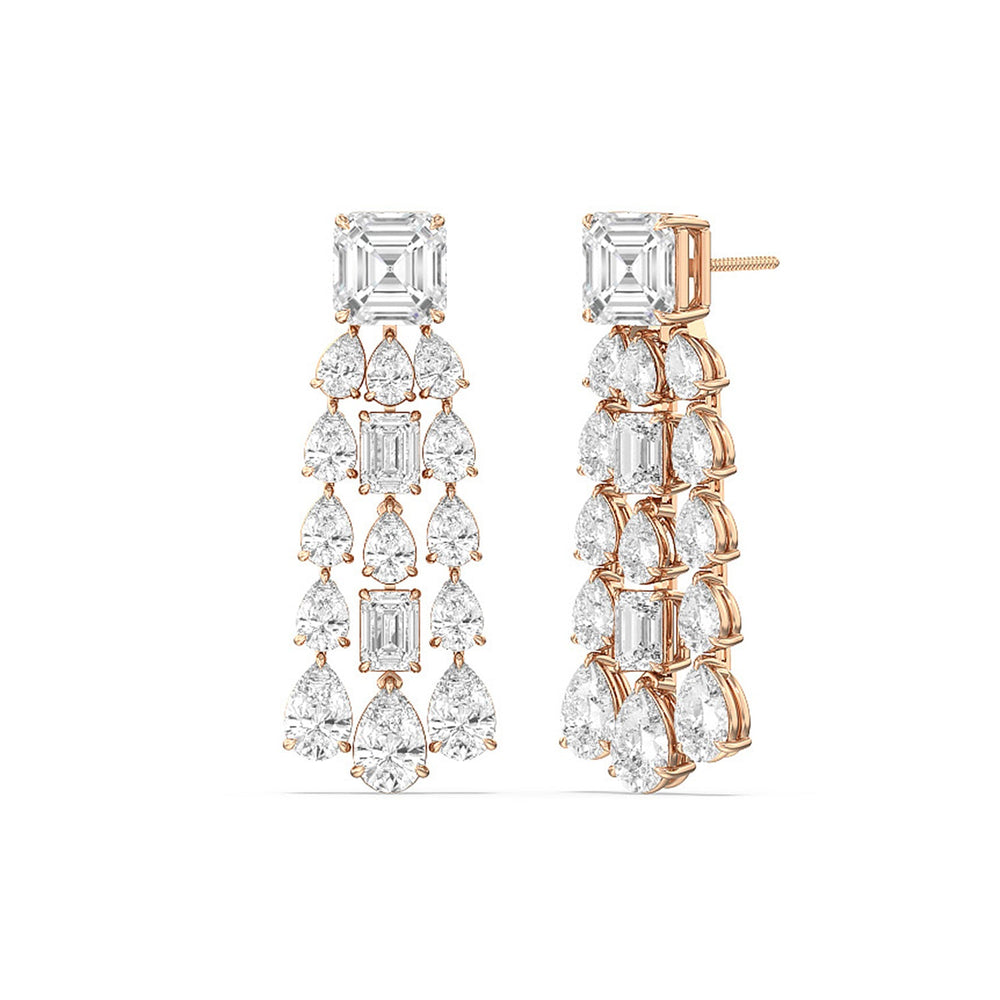 Pear and Emerald Shape Chandelier Earrings with 14KT Rose Gold / Lab / 17 1/5 Cut Diamond in 14KT Rose Gold / Lab / 17 1/5 view 1

