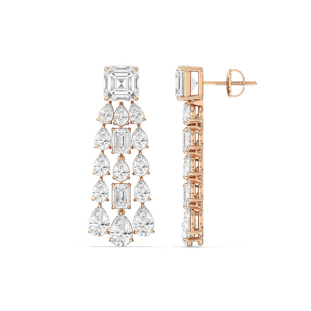 Pear and Emerald Shape Chandelier Earrings with 14KT Rose Gold / Lab / 17 1/5 Cut Diamond in 14KT Rose Gold / Lab / 17 1/5 view 2
