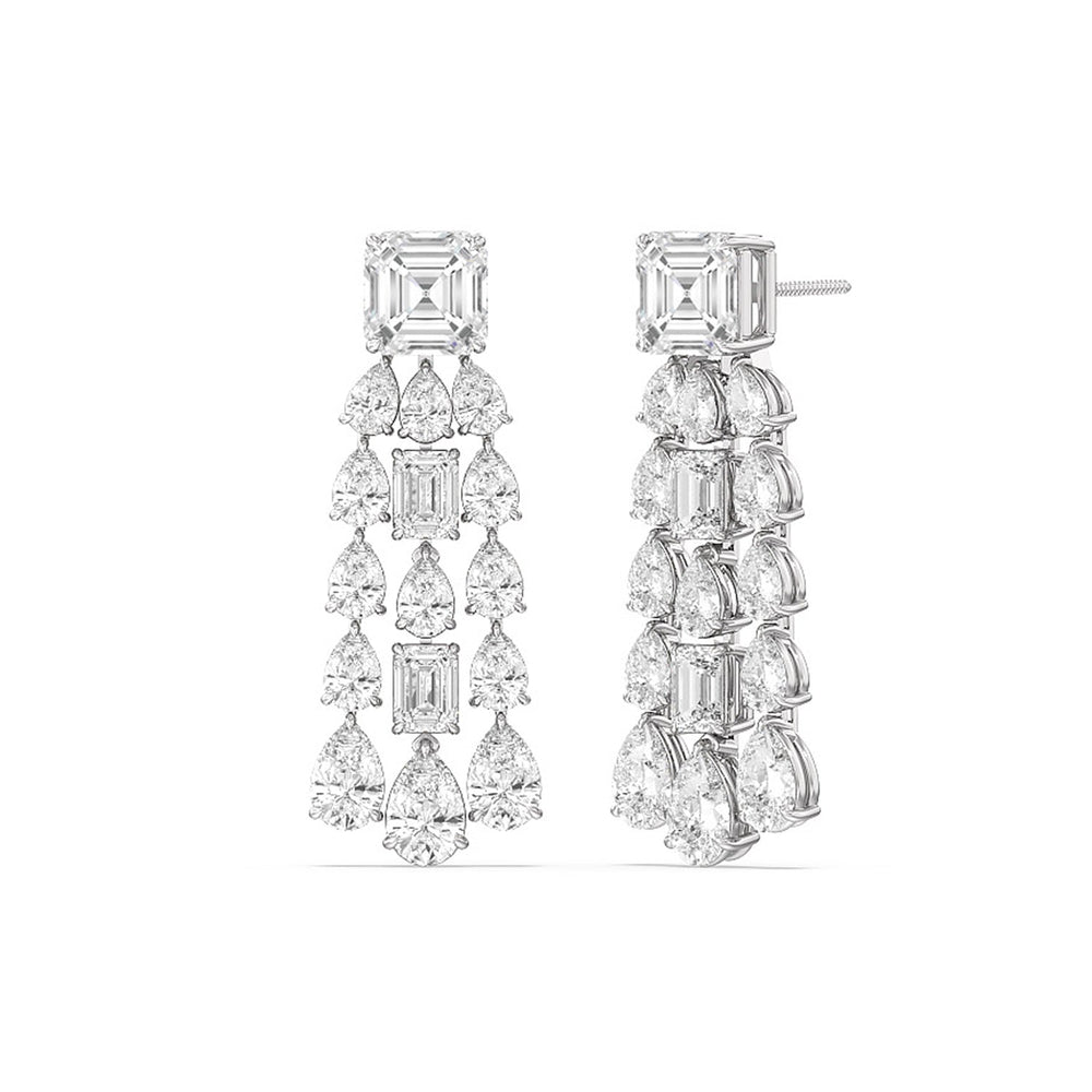 Pear and Emerald Shape Chandelier Earrings with 14KT White Gold / Lab / 17 1/5 Cut Diamond in 14KT White Gold / Lab / 17 1/5 view 1
