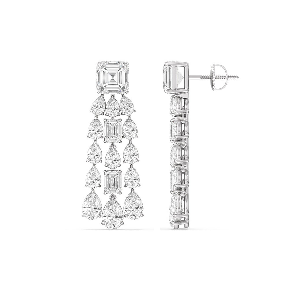 Pear and Emerald Shape Chandelier Earrings with 14KT White Gold / Lab / 17 1/5 Cut Diamond in 14KT White Gold / Lab / 17 1/5 view 2
