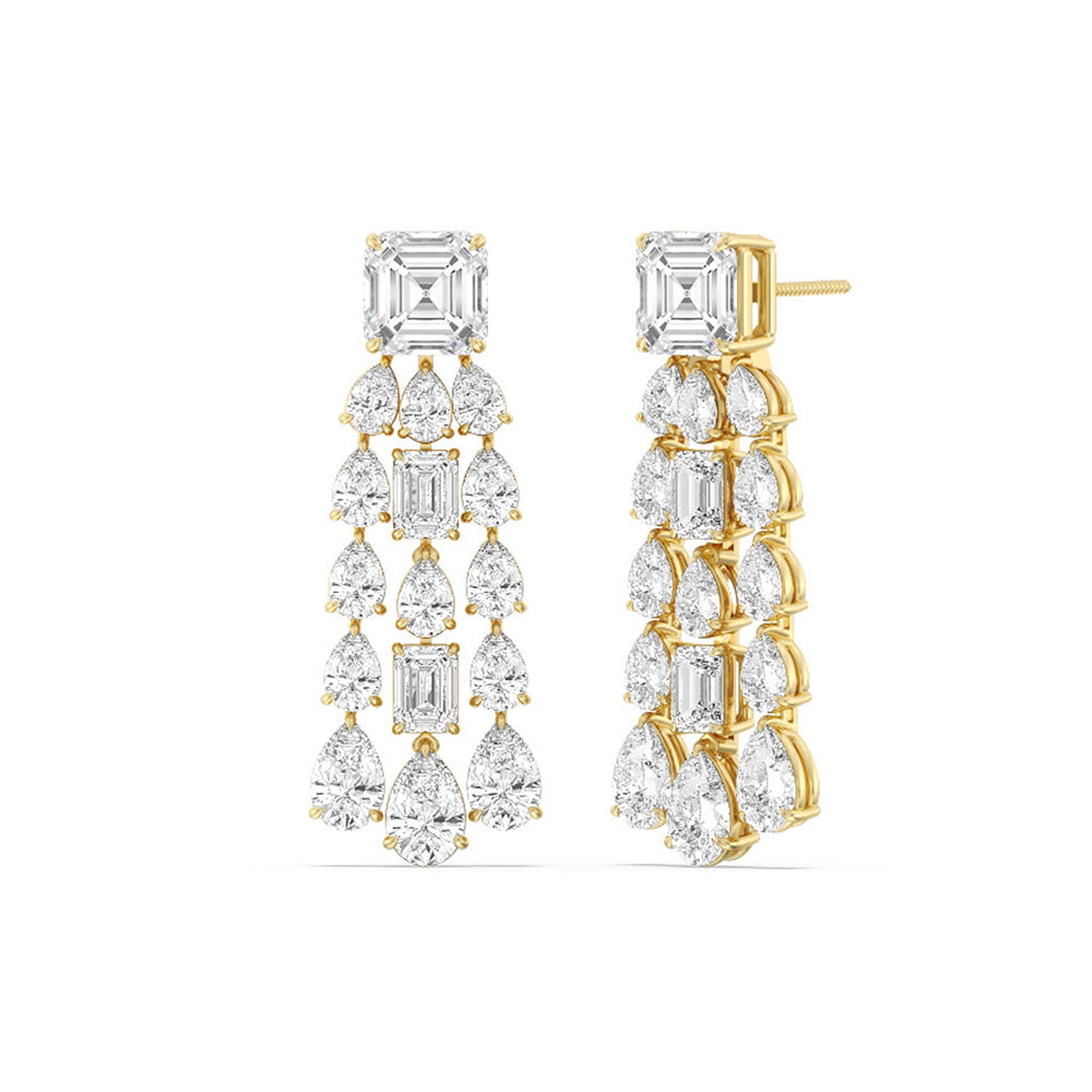 Pear and Emerald Shape Chandelier Earrings with 14KT Yellow Gold / Lab / 17 1/5 Cut Diamond in 14KT Yellow Gold / Lab / 17 1/5 view 1
