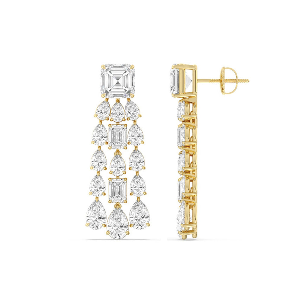 Pear and Emerald Shape Chandelier Earrings with 14KT Yellow Gold / Lab / 17 1/5 Cut Diamond in 14KT Yellow Gold / Lab / 17 1/5 view 2
