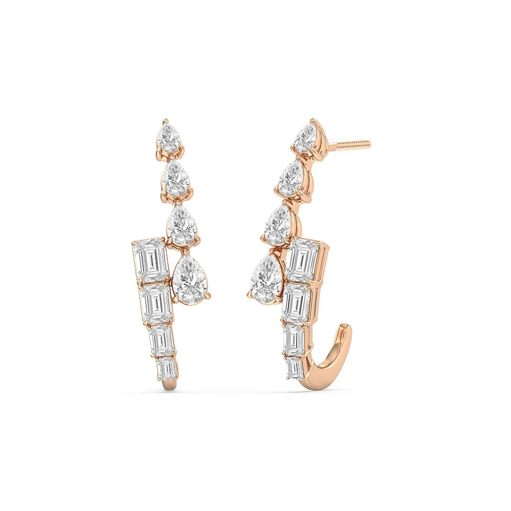 Graduating Emerald & Pear Earrings with 14KT Rose Gold / Lab / 3 3/4 Cut Diamond in 14KT Rose Gold / Lab / 3 3/4 view 1
