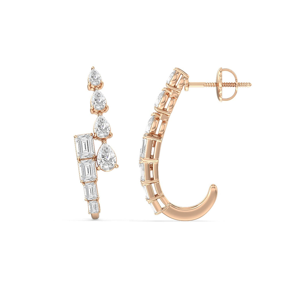 Graduating Emerald & Pear Earrings with 14KT Rose Gold / Lab / 3 3/4 Cut Diamond in 14KT Rose Gold / Lab / 3 3/4 view 2
