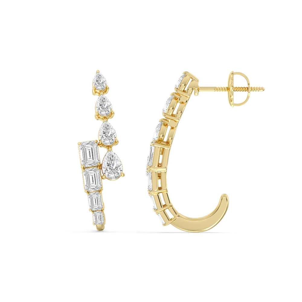 Graduating Emerald & Pear Earrings with 14KT Yellow Gold / Lab / 3 3/4 Cut Diamond in 14KT Yellow Gold / Lab / 3 3/4 view 2
