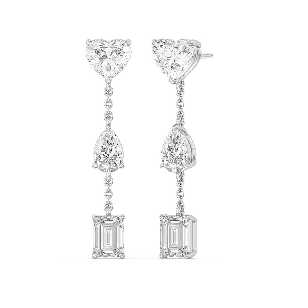 Heart, Pear, Emerald Dangler Earrings with 14KT White Gold / Lab / 4 Cut Diamond in 14KT White Gold / Lab / 4 view 1
