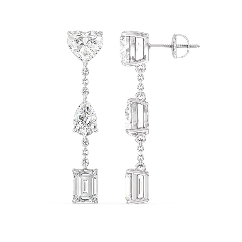 Heart, Pear, Emerald Dangler Earrings with 14KT White Gold / Lab / 4 Cut Diamond in 14KT White Gold / Lab / 4 view 2
