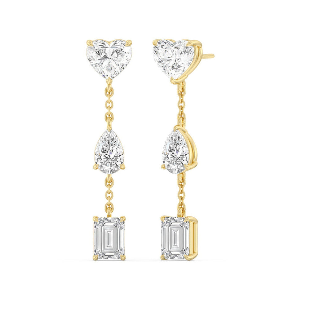Heart, Pear, Emerald Dangler Earrings with 14KT Yellow Gold / Lab / 4 Cut Diamond in 14KT Yellow Gold / Lab / 4 view 1
