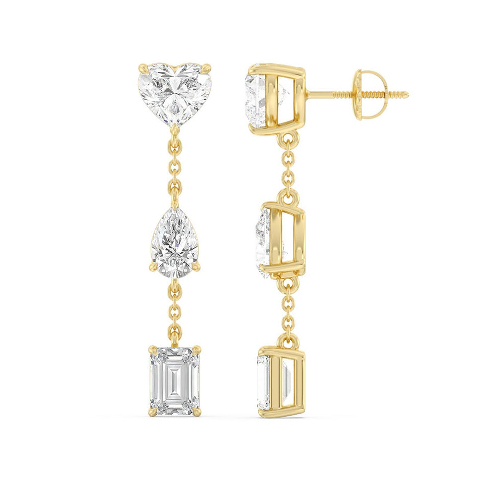 Heart, Pear, Emerald Dangler Earrings with 14KT Yellow Gold / Lab / 4 Cut Diamond in 14KT Yellow Gold / Lab / 4 view 2
