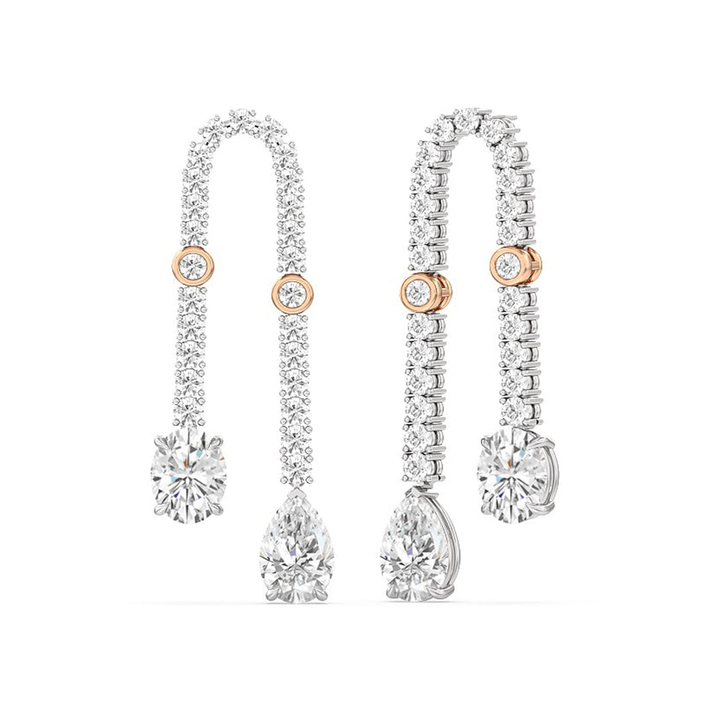 Balanced Oval and Pear Dangler Earrings with 14KT White & Rose Gold / Lab / 17 1/8 Cut Diamond in 14KT White & Rose Gold / Lab / 17 1/8 view 1
