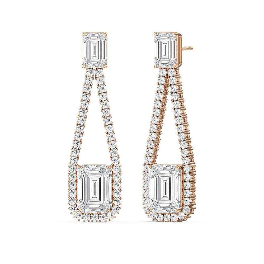 Emerald Shape Supported Drop Earrings with 14KT Rose Gold / Lab / 15 Cut Diamond in 14KT Rose Gold / Lab / 15 view 1
