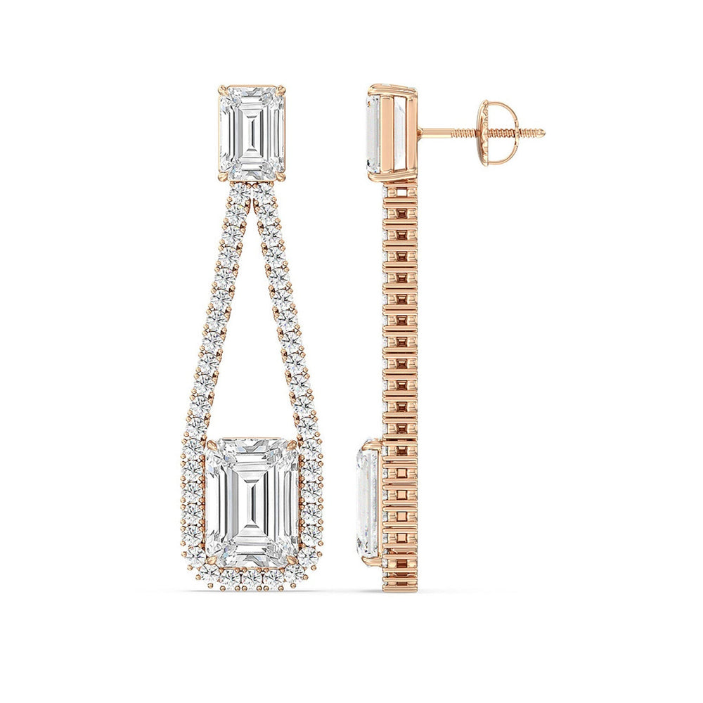 Emerald Shape Supported Drop Earrings with 14KT Rose Gold / Lab / 15 Cut Diamond in 14KT Rose Gold / Lab / 15 view 2
