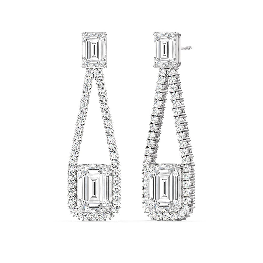 Emerald Shape Supported Drop Earrings with 14KT White Gold / Lab / 15 Cut Diamond in 14KT White Gold / Lab / 15 view 1

