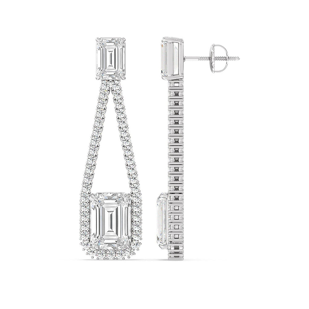 Emerald Shape Supported Drop Earrings with 14KT White Gold / Lab / 15 Cut Diamond in 14KT White Gold / Lab / 15 view 2
