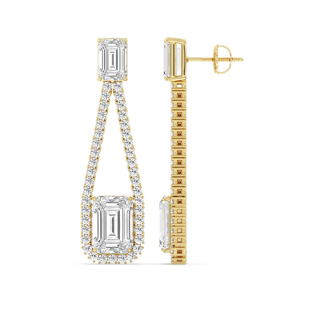 Emerald Shape Supported Drop Earrings with 14KT Yellow Gold / Lab / 15 Cut Diamond in 14KT Yellow Gold / Lab / 15 view 2
