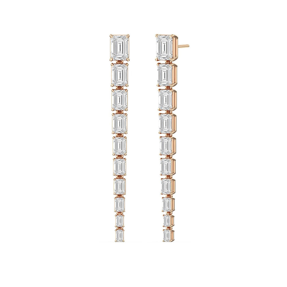 Descending Emerald Cut Diamond Dangler Earrings with 14KT Rose Gold / Lab / 8 3/4 Cut Diamond in 14KT Rose Gold / Lab / 8 3/4 view 1

