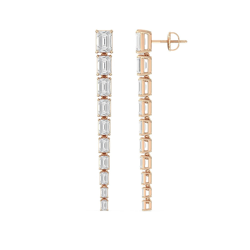 Descending Emerald Cut Diamond Dangler Earrings with 14KT Rose Gold / Lab / 8 3/4 Cut Diamond in 14KT Rose Gold / Lab / 8 3/4 view 2
