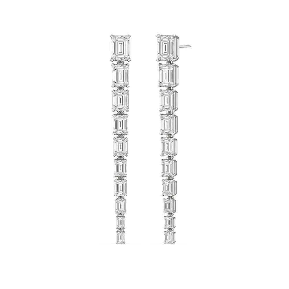 Descending Emerald Cut Diamond Dangler Earrings with 14KT White Gold / Lab / 8 3/4 Cut Diamond in 14KT White Gold / Lab / 8 3/4 view 1
