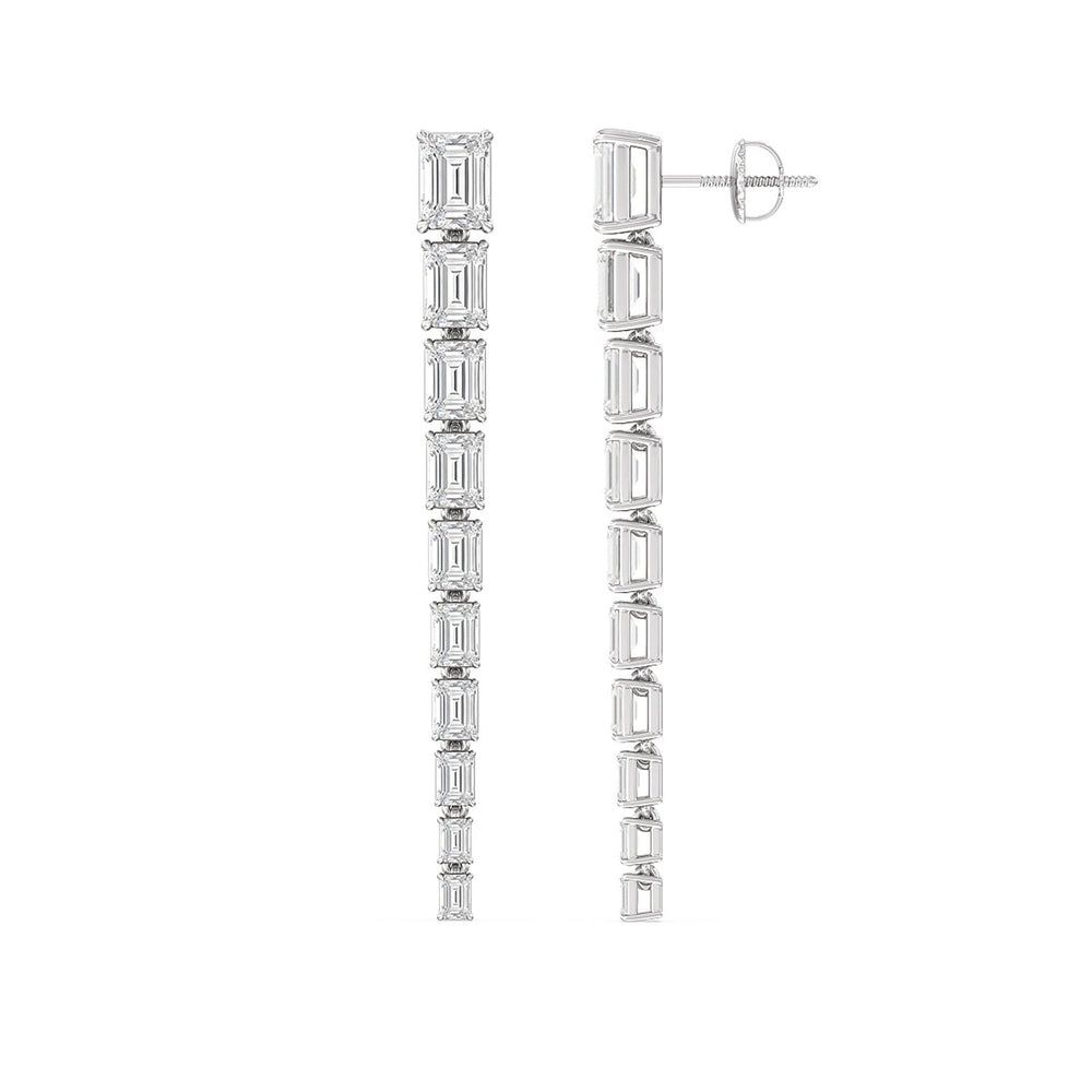 Descending Emerald Cut Diamond Dangler Earrings with 14KT White Gold / Lab / 8 3/4 Cut Diamond in 14KT White Gold / Lab / 8 3/4 view 2
