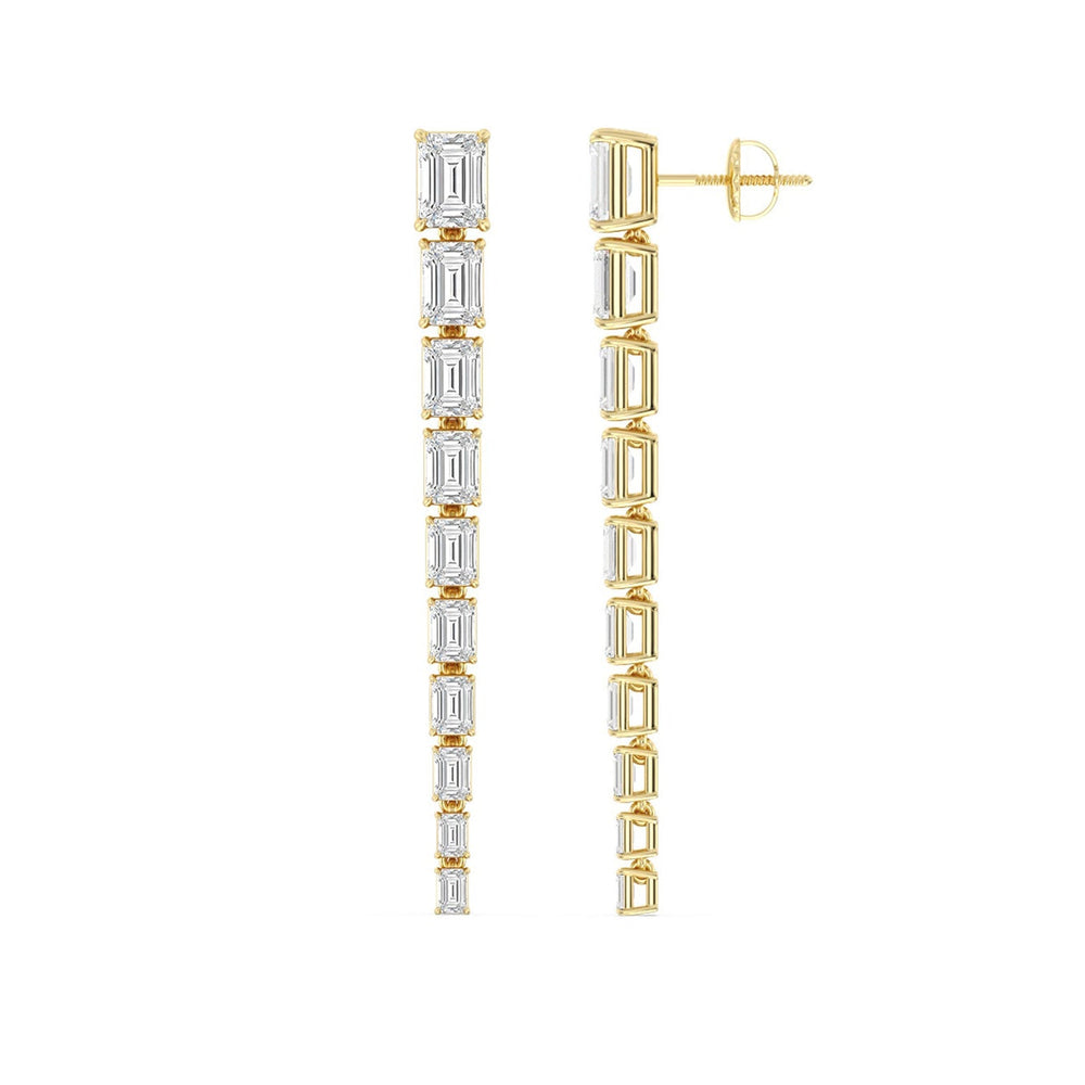 Descending Emerald Cut Diamond Dangler Earrings with 14KT Yellow Gold / Lab / 8 3/4 Cut Diamond in 14KT Yellow Gold / Lab / 8 3/4 view 2
