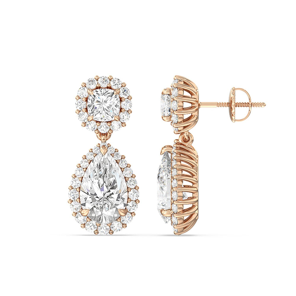 Halo Cushion and Pear Drop Earrings with 14KT Rose Gold / Lab / 9 5/8 Cut Diamond in 14KT Rose Gold / Lab / 9 5/8 view 2
