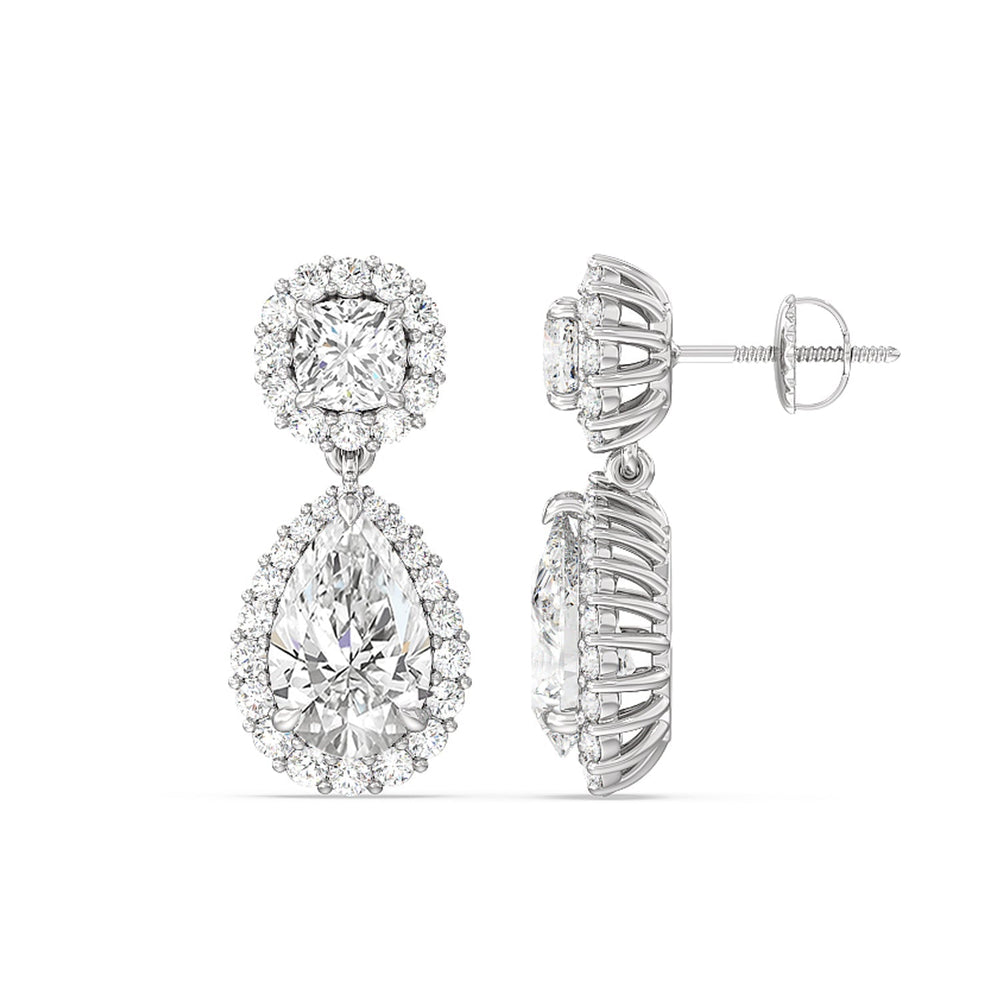 Halo Cushion and Pear Drop Earrings with 14KT White Gold / Lab / 9 5/8 Cut Diamond in 14KT White Gold / Lab / 9 5/8 view 2

