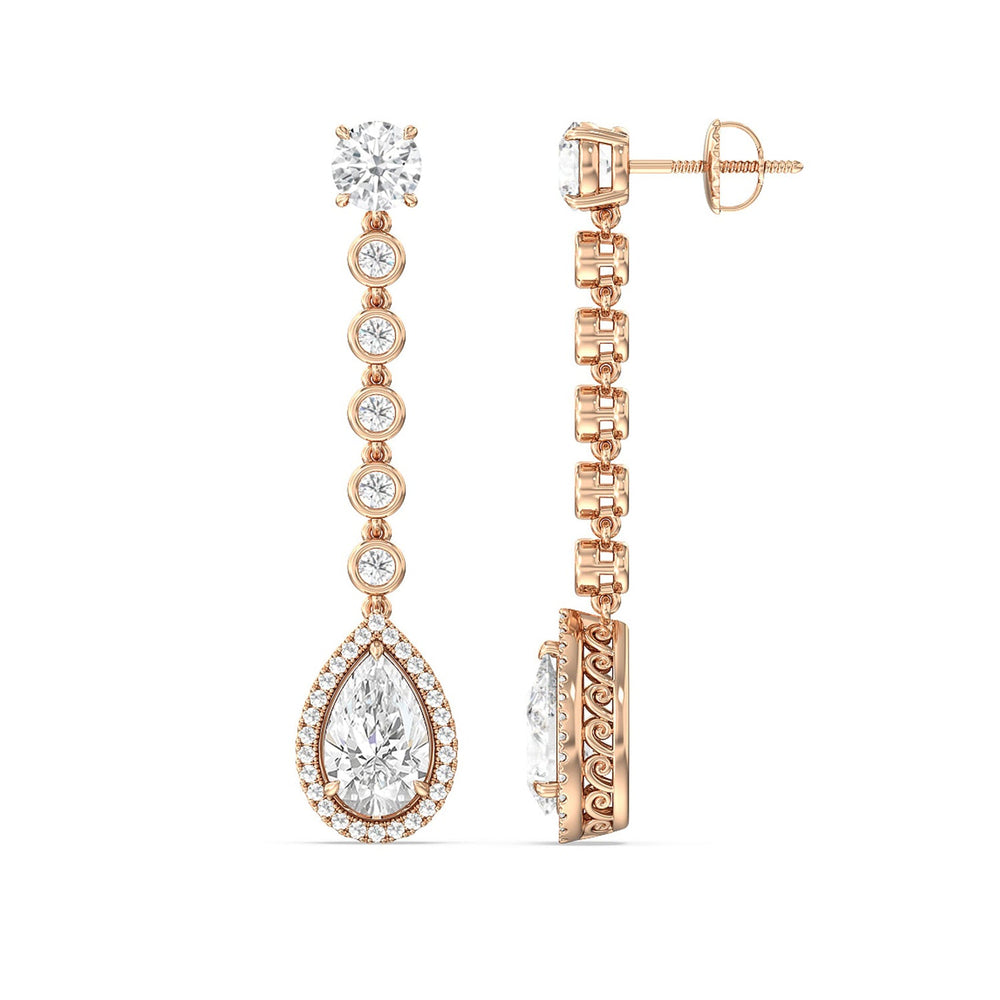 Pear Shape Drop Halo Dangler Earrings with 14KT Rose Gold / Lab / 8 1/4 Cut Diamond in 14KT Rose Gold / Lab / 8 1/4 view 2
